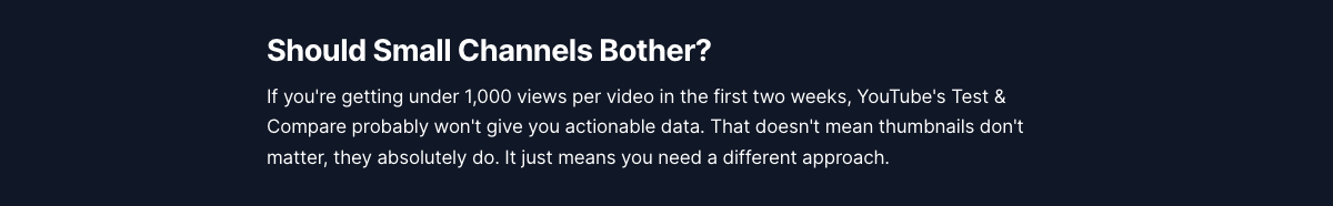 BerryViral blog paragraph claiming videos under 1,000 views in the first two weeks get no actionable data from Test and Compare