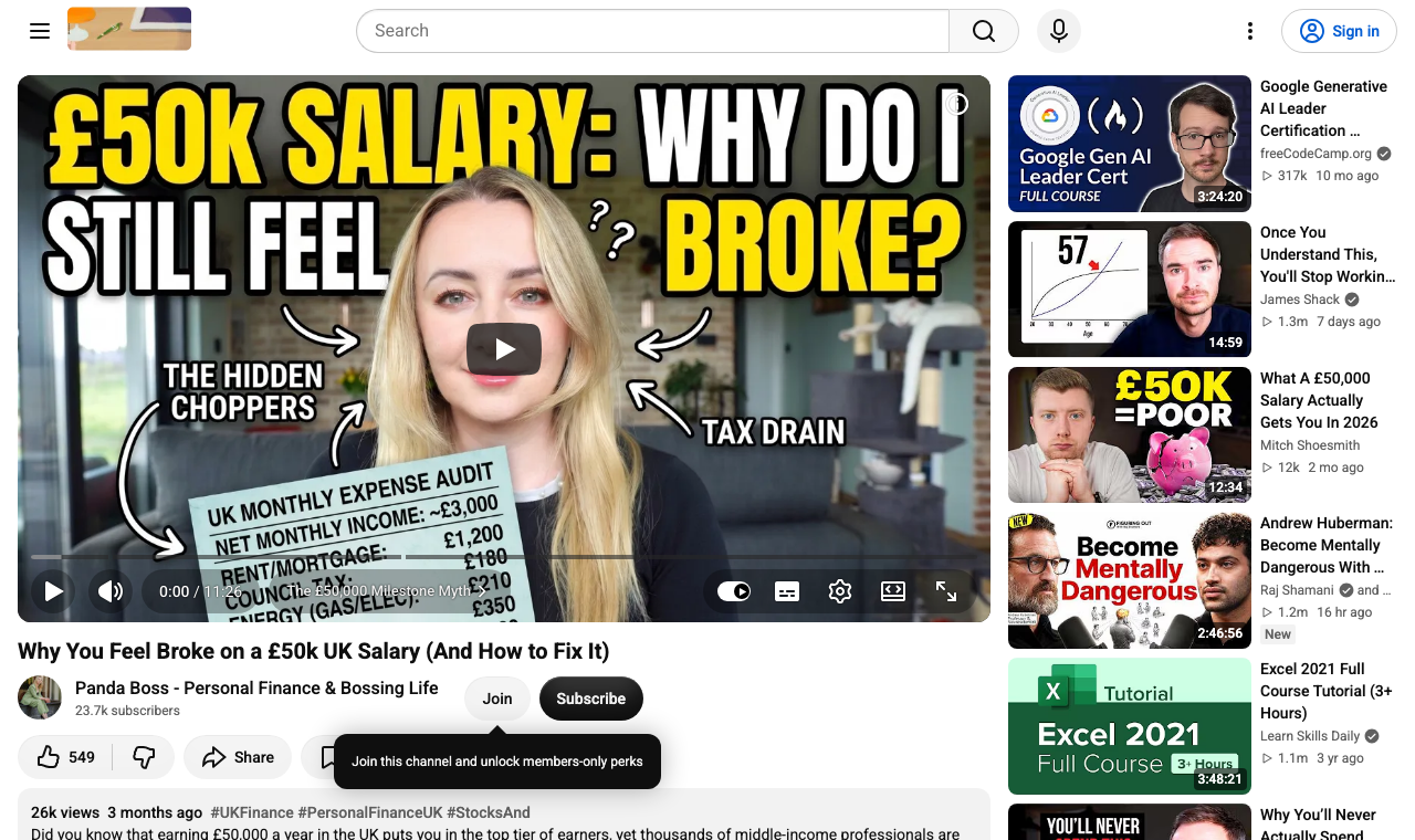 Screenshot of Panda Boss's video page on YouTube, showing the view counter reading YouTube's rounded 26K figure rather than the exact 26,884