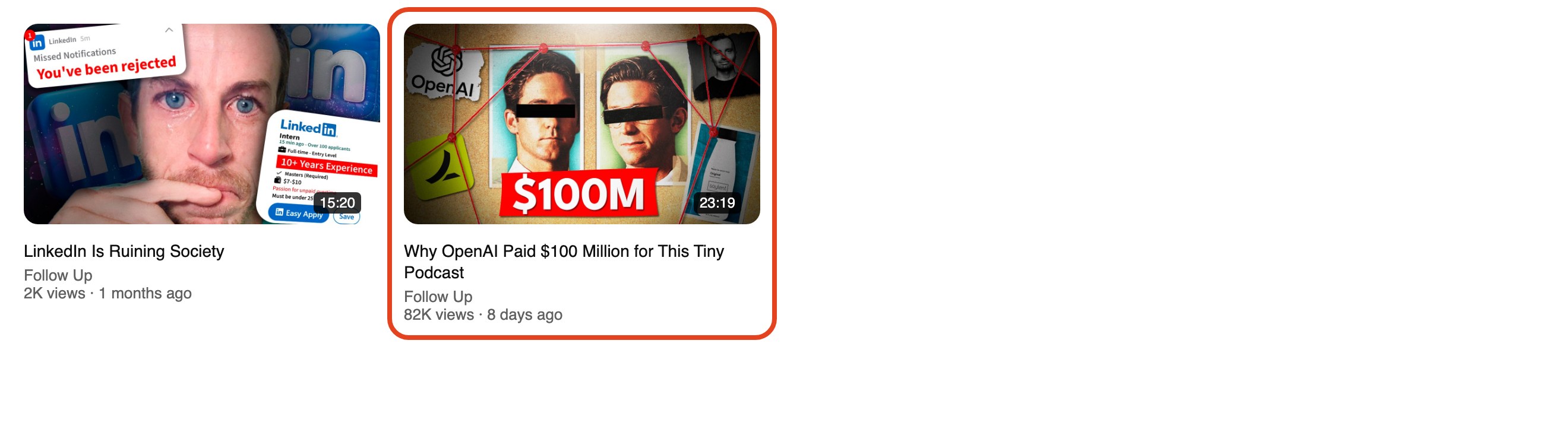 the channel’s two videos, the outlier is the red box