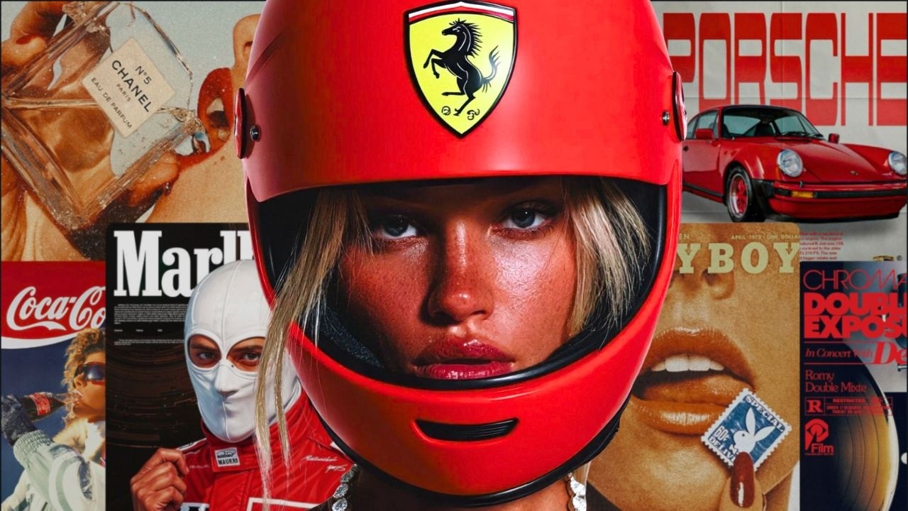 Omar Eddaoudi’s 2025 thumbnail: a helmeted face over a collage of old brand ads