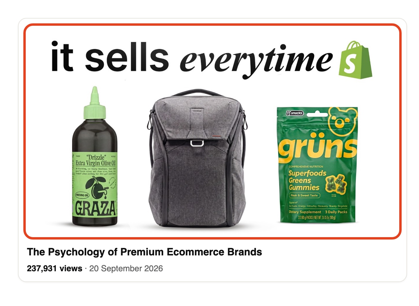 the outlier’s current thumbnail, three known products and no face