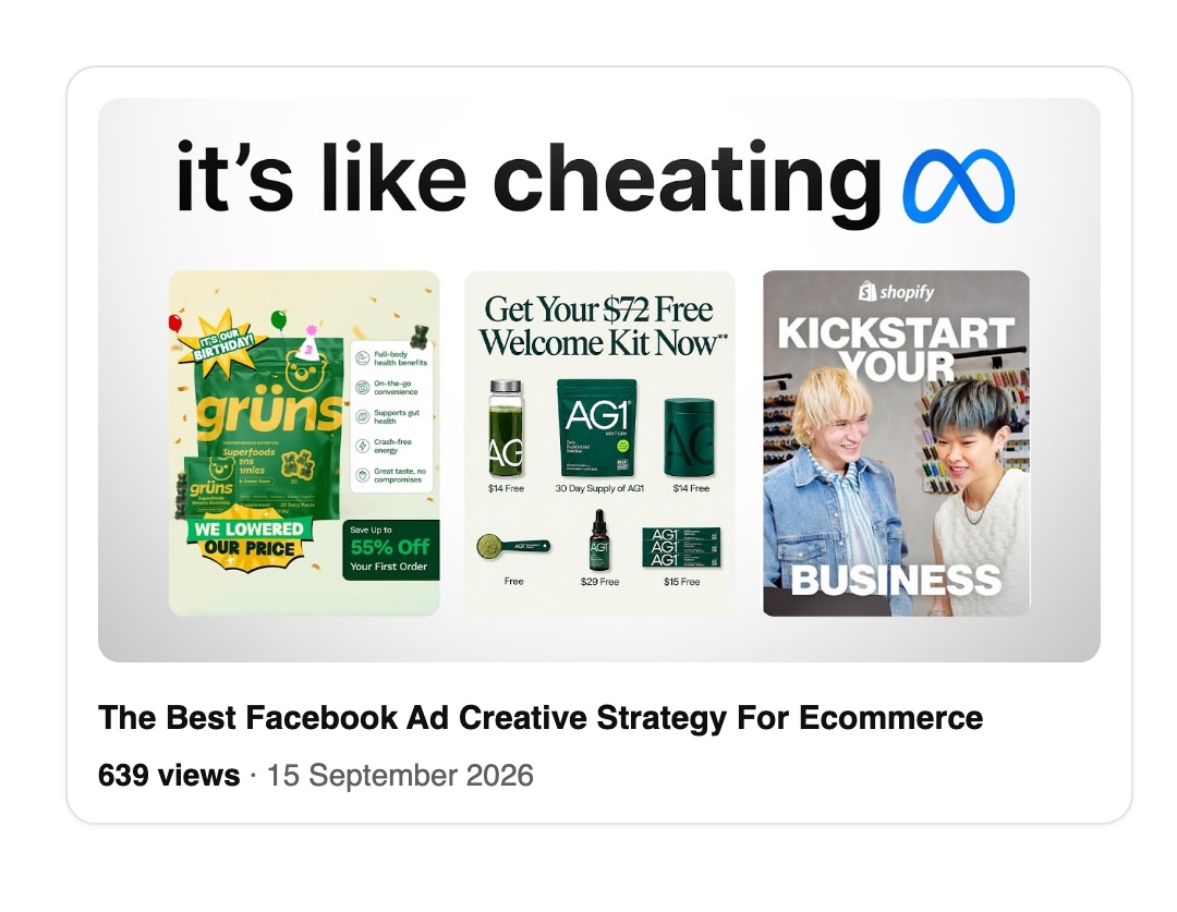 the 15 September ads video, now wearing the copied layout, 639 views