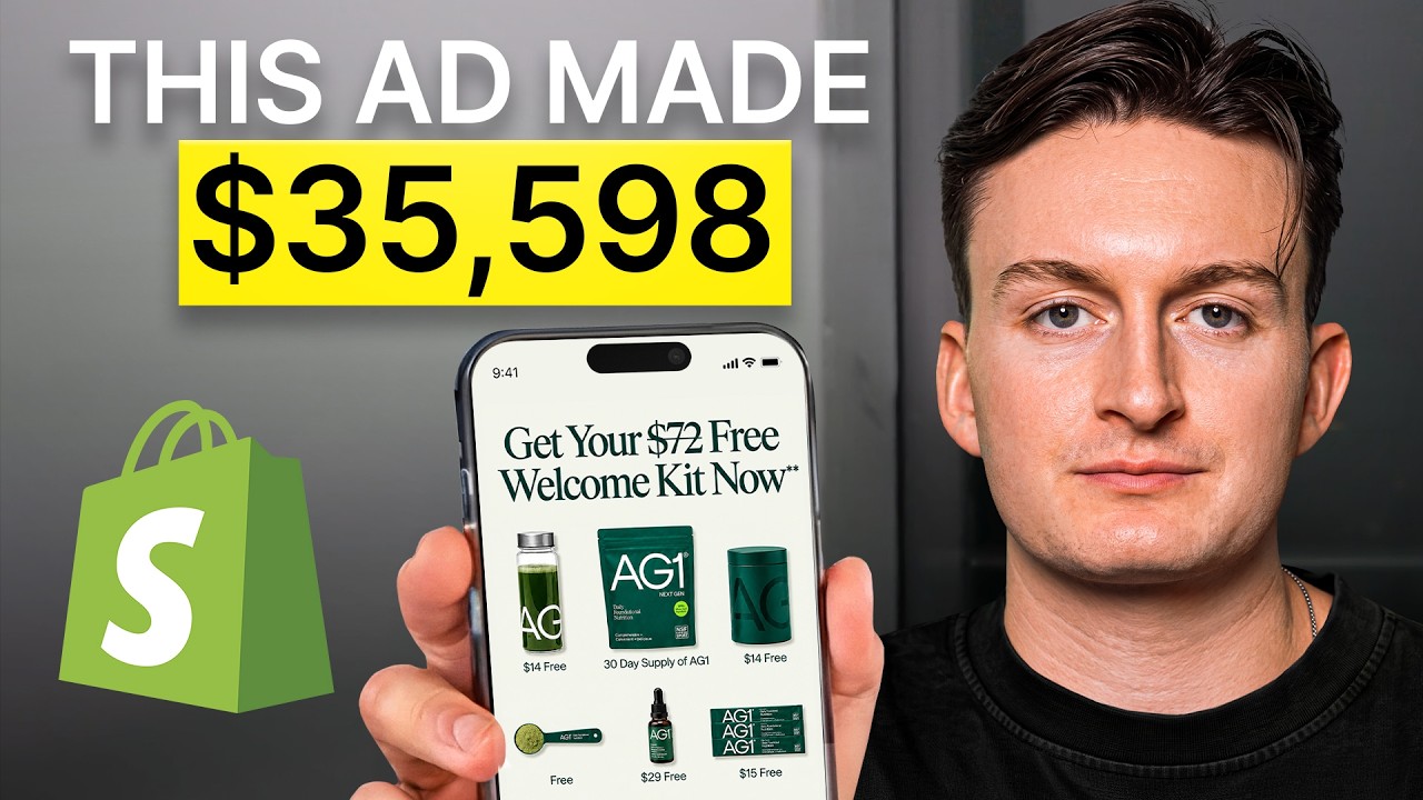 the ads video’s original thumbnail, his face and “THIS AD MADE $35,598”